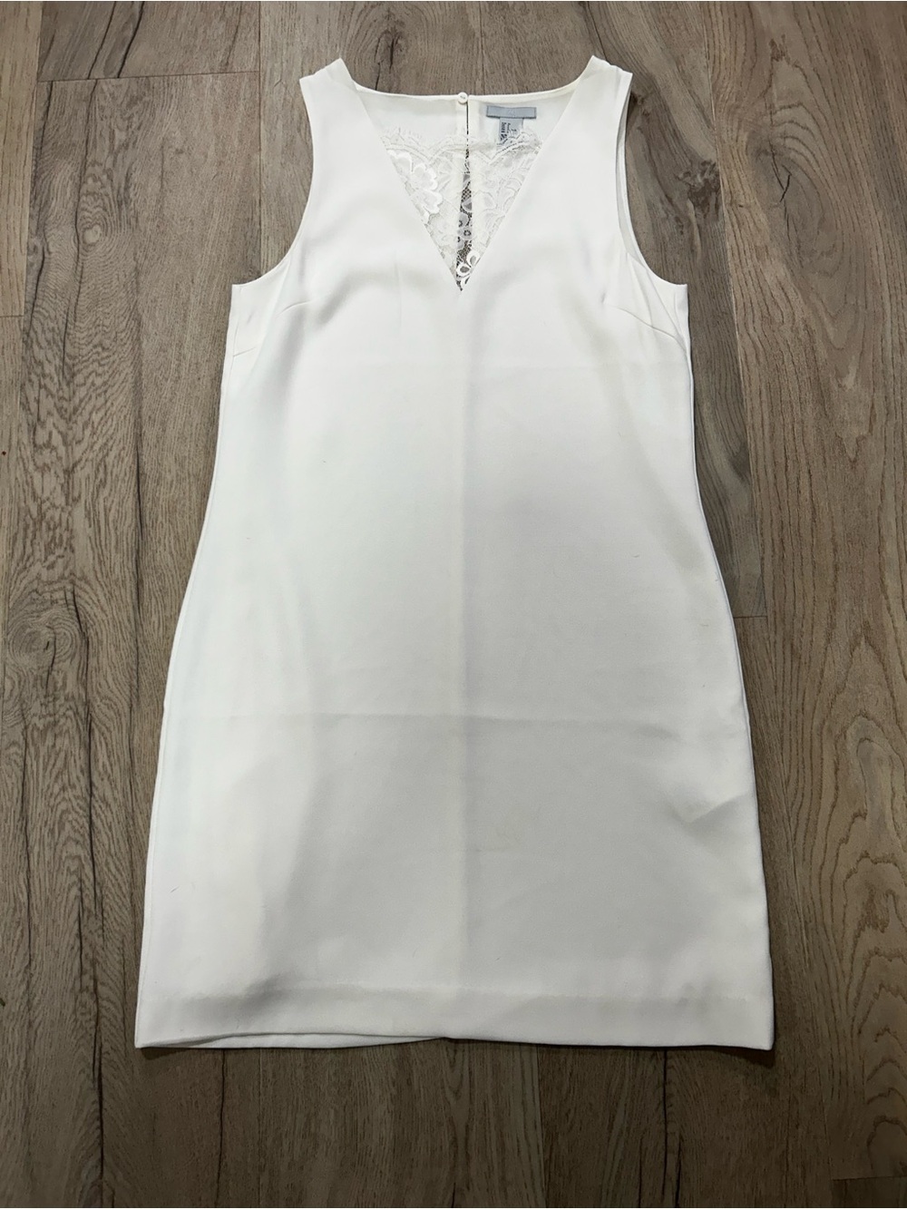 H & M White Sleeveless Shift Dress with Lace V-Back